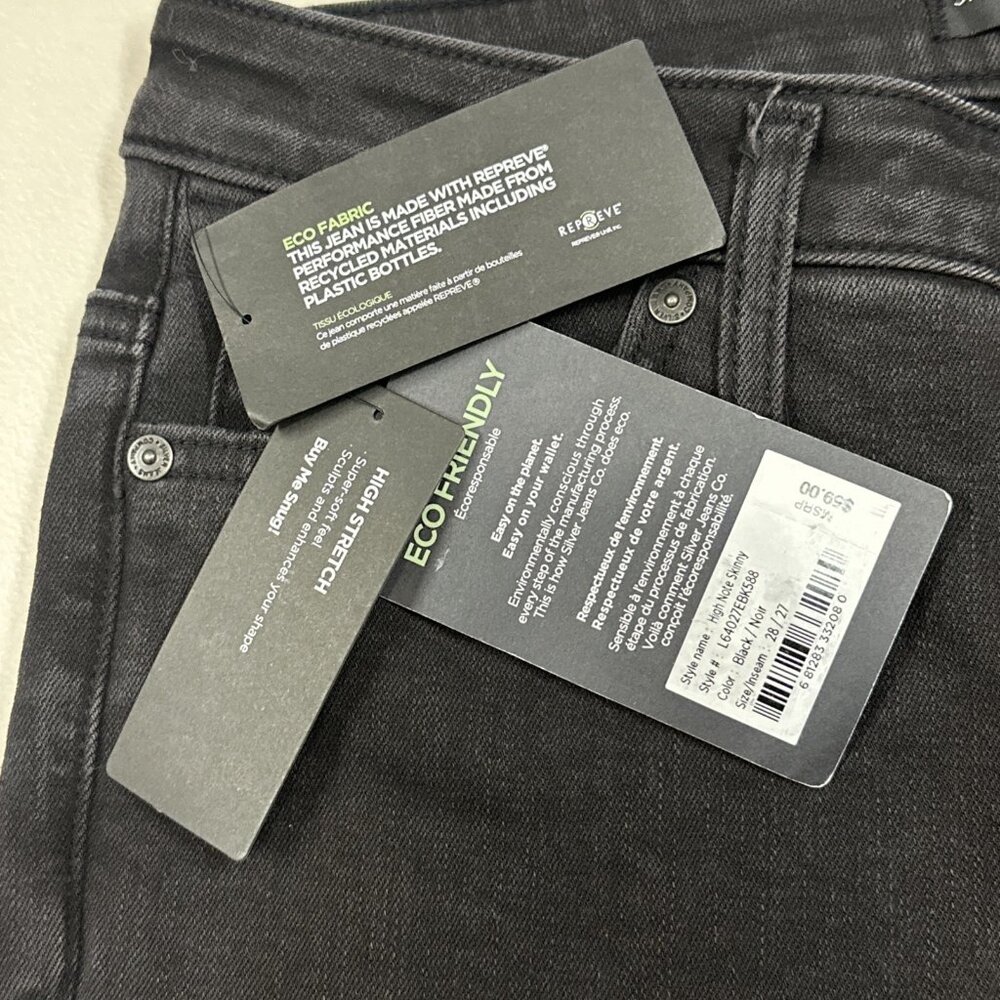 Silver Jeans Co High Note Skinny Jeans Women W28 L27 Black High Rise - Picture 5 of 11